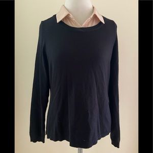 Pretty Black Sweater w/ Sewn in Polka Dot Collar